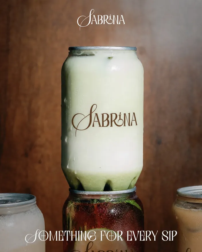 Something for every sip, an iced matcha in a branded Sabrina can